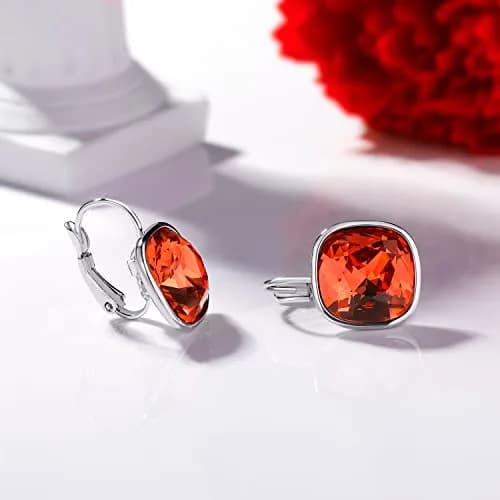 MDFUN Red Bella Drop Earrings Crystals 0.67 inch | 18K White Gold Plated Hypoallergenic Jewelry for Women thumbnail 3