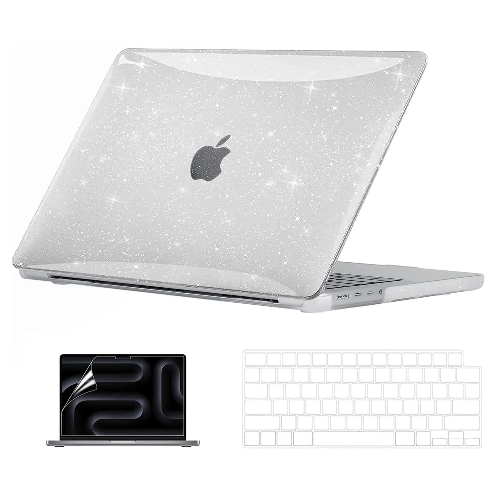 EooCoo Sparkly Clear Hard Case for MacBook Pro 14-inch (2021-2026 Models) | Includes Keyboard Cover & Screen Protector - main product image