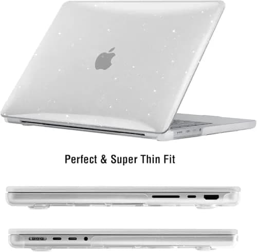 EooCoo Sparkly Clear Hard Case for MacBook Pro 14-inch (2021-2026 Models) | Includes Keyboard Cover & Screen Protector thumbnail 5