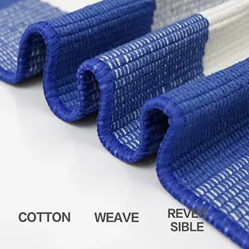 MUBIN Cotton Buffalo Plaid Rug 3' x 5' Blue White Outdoor Rug Layered Doormat thumbnail 5