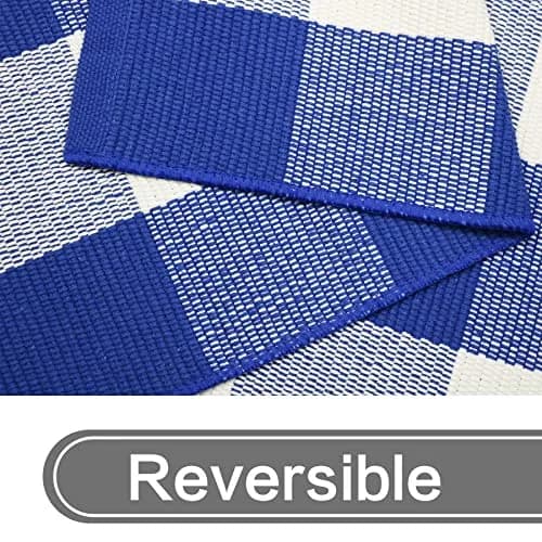 MUBIN Cotton Buffalo Plaid Rug 3' x 5' Blue White Outdoor Rug Layered Doormat thumbnail 8