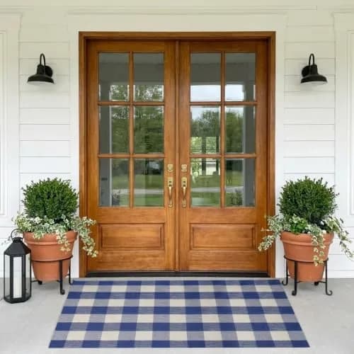 MUBIN Cotton Buffalo Plaid Rug 3' x 5' Blue White Outdoor Rug Layered Doormat thumbnail 2