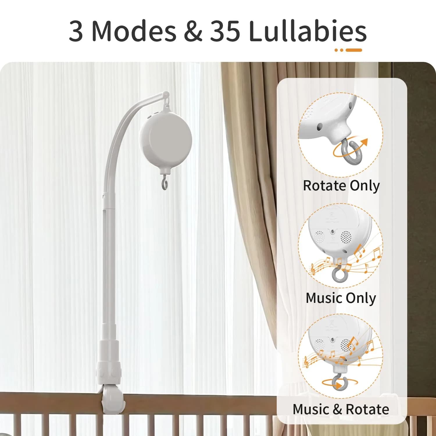 FEISIKE Baby Crib Mobile Arm with Music Box Spin Motor 56cm (22 inch) | 35 Lullabies, Volume Control, 3 Modes - view 7