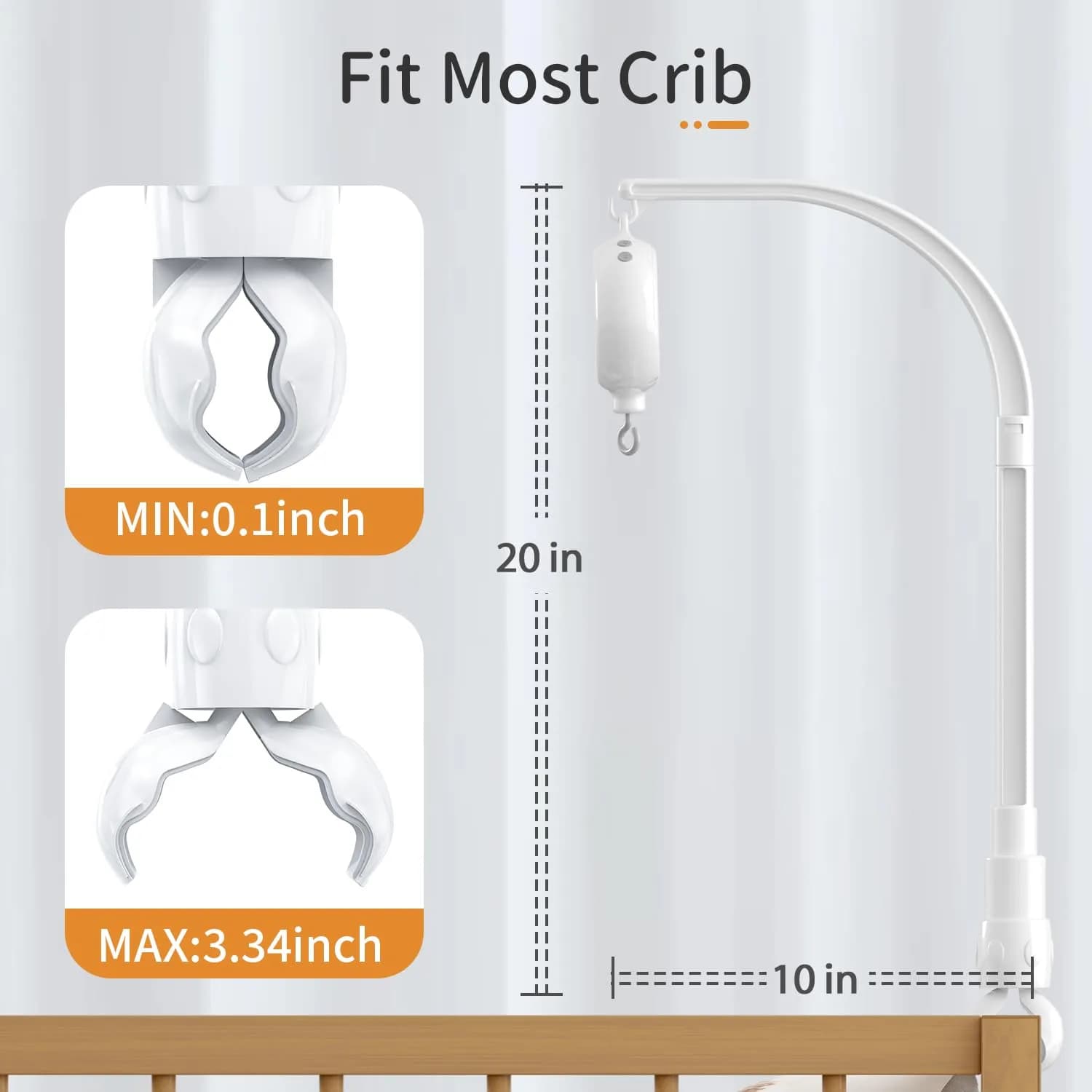FEISIKE Baby Crib Mobile Arm with Music Box Spin Motor 56cm (22 inch) | 35 Lullabies, Volume Control, 3 Modes - view 2