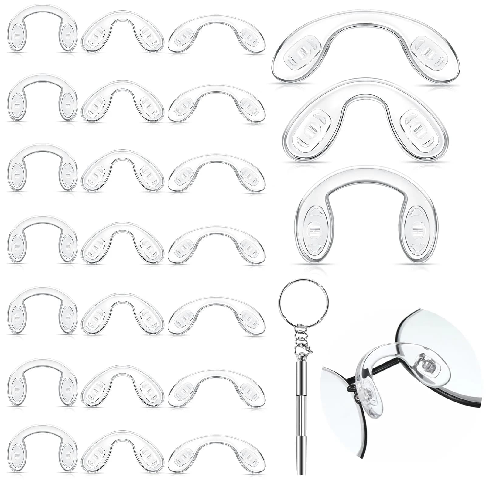 Weewooday Silicone Eyeglasses Nose Pads 24 Pcs | 3 Sizes, U Shape, Clear, Anti Slip, Reusable - main product image
