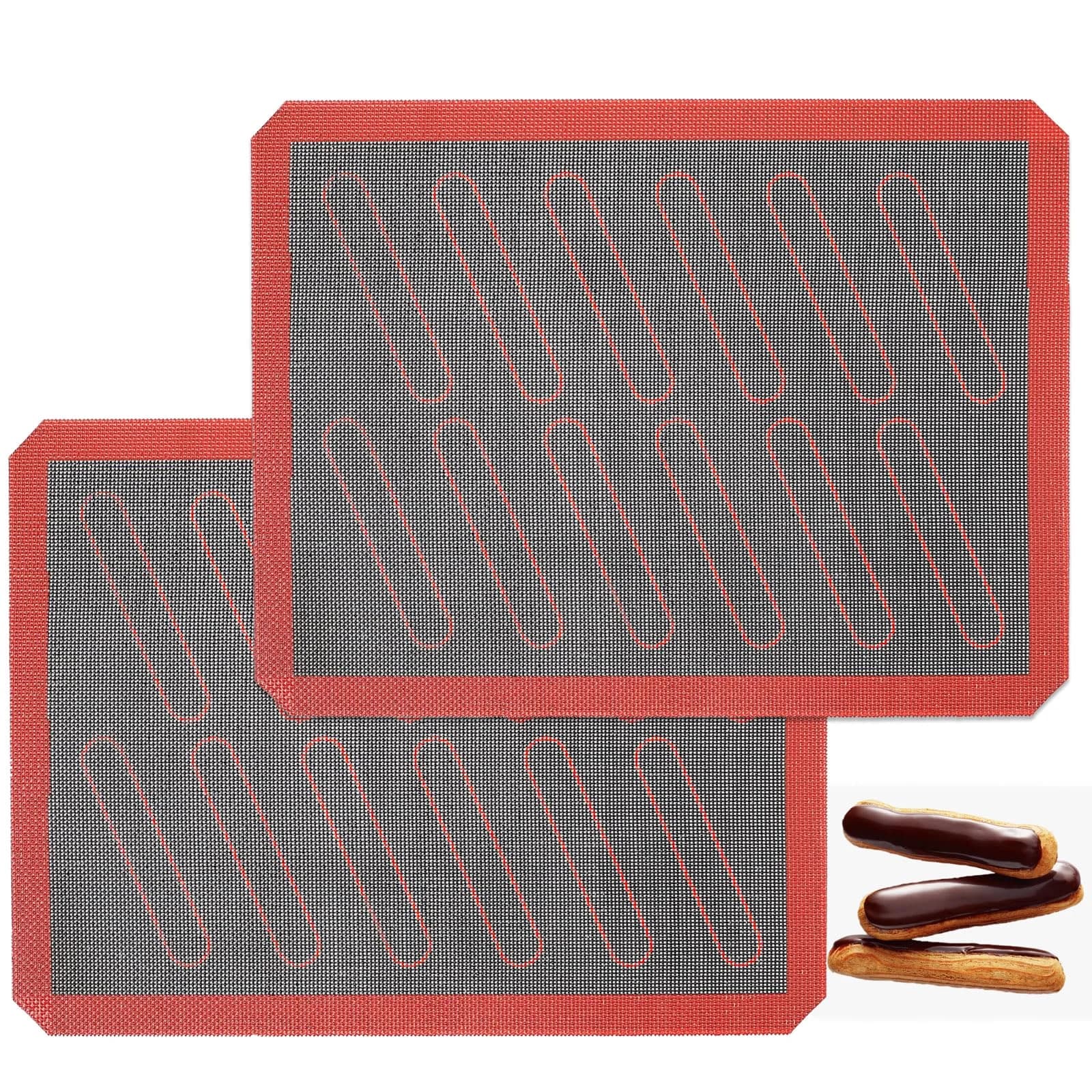 AMYONE Perforated Silicone Baking Mats, 2 PCS Eclair Mat 40cm (15.75") x 28cm (11") | Non-Stick Reusable Oven Liner