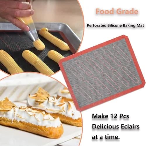 AMYONE Perforated Silicone Baking Mats, 2 PCS Eclair Mat 40cm (15.75") x 28cm (11") | Non-Stick Reusable Oven Liner thumbnail 4