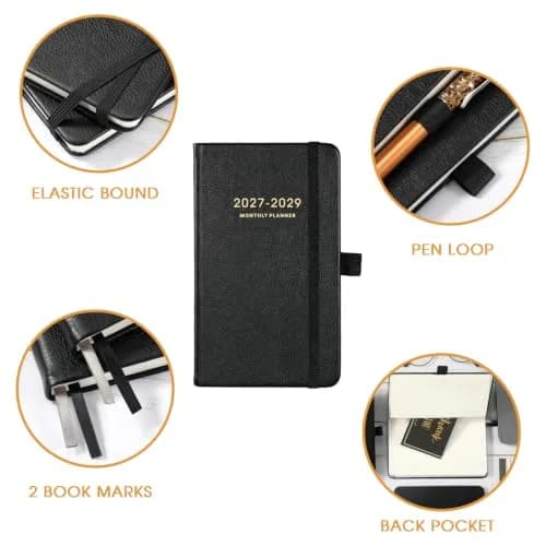 Tullofa 2027-2029 Pocket Planner 6.2" x 4" | Monthly Calendar with 60 Note Pages & Pen Holder thumbnail 4
