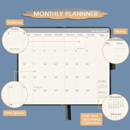 Tullofa 2027-2029 Pocket Planner 6.2" x 4" | Monthly Calendar with 60 Note Pages & Pen Holder thumbnail 6