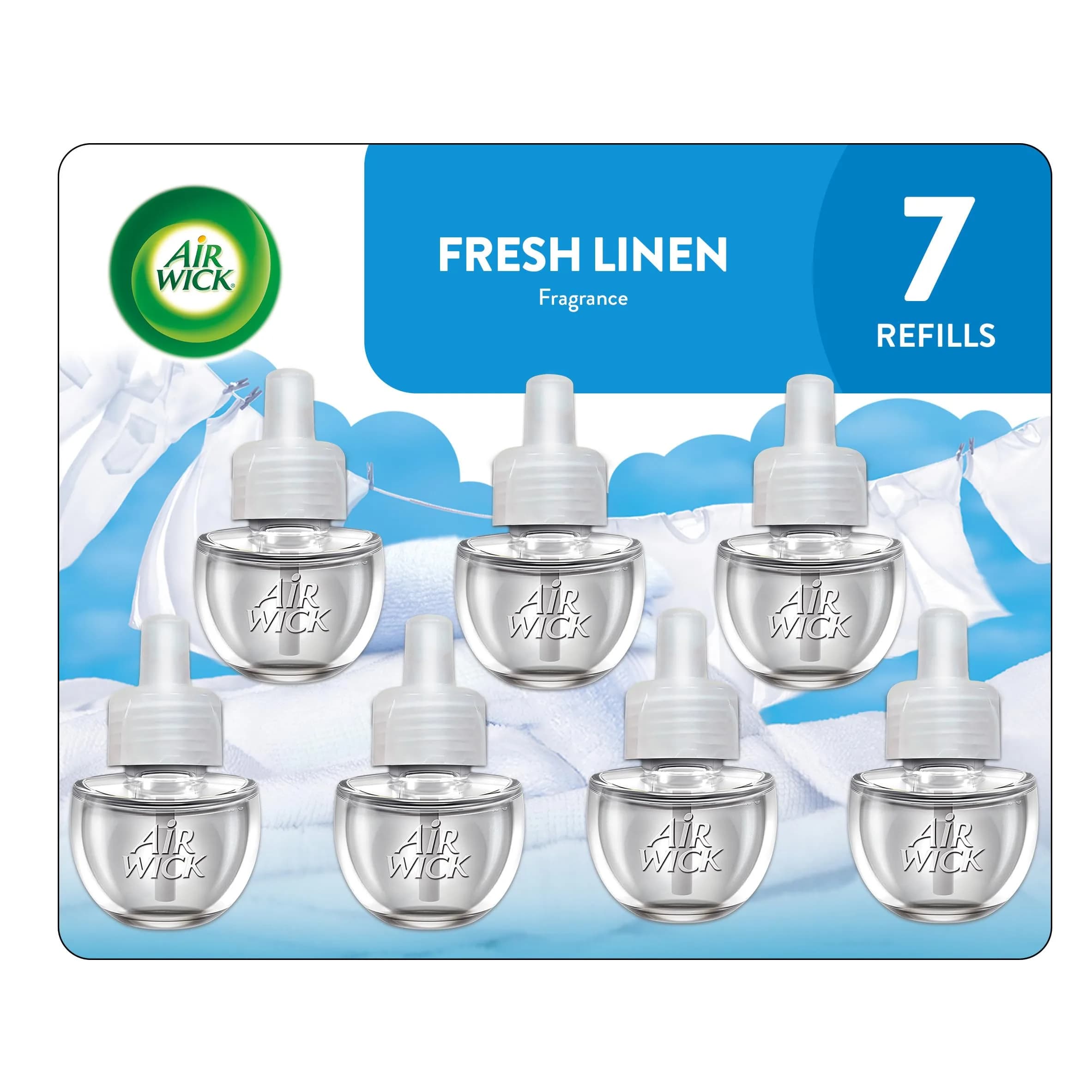 Air Wick Plug in Refills Fresh Linen Scent Essential Oils 7 Count | Long-lasting Fragrance for Home — FRESH LINEN