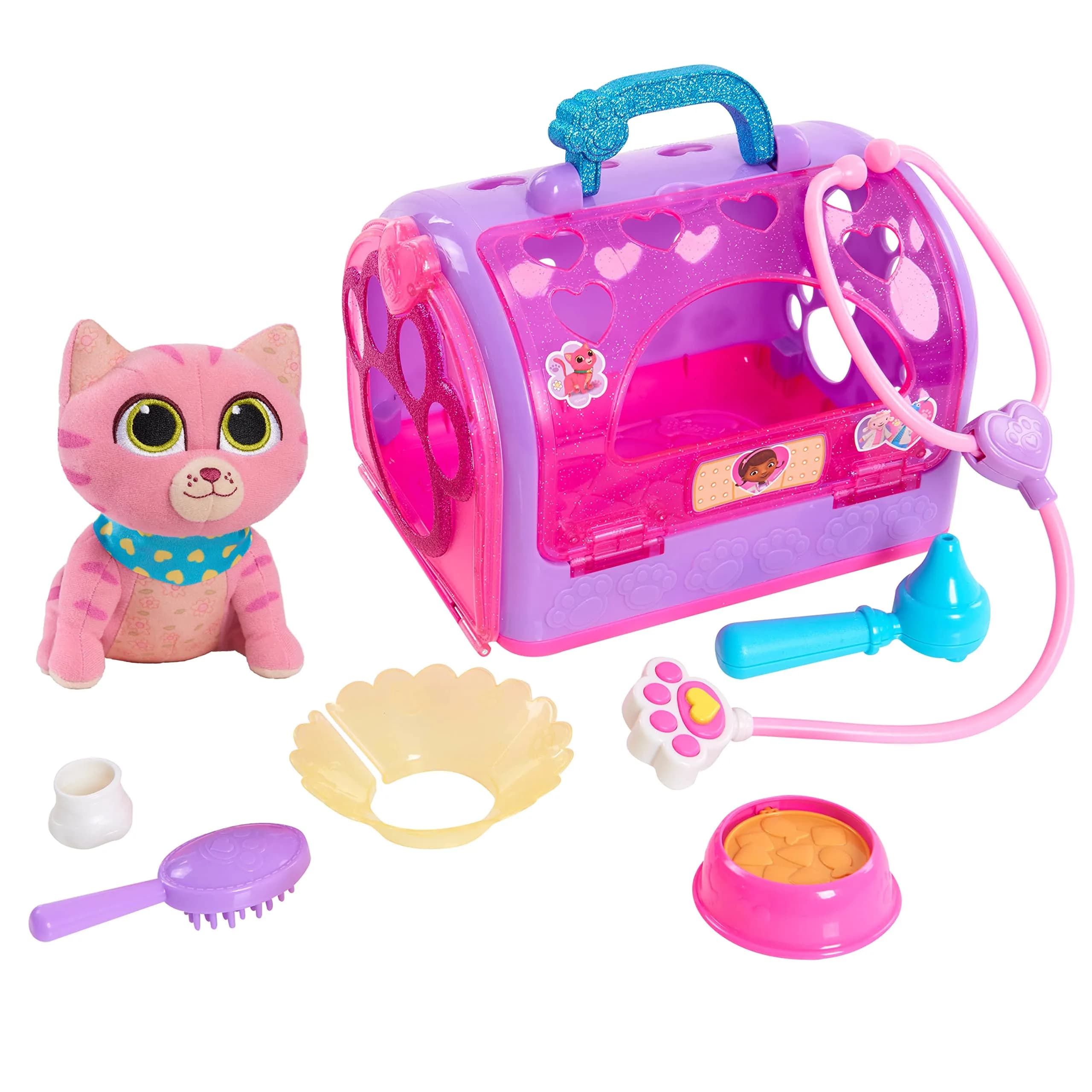 DOC MCSTUFFINS Disney Junior On-the-Go Pet Carrier & Accessories – Whispers, 5.5-inch Plush Toy, Kids Pretend Play for Ages 3+