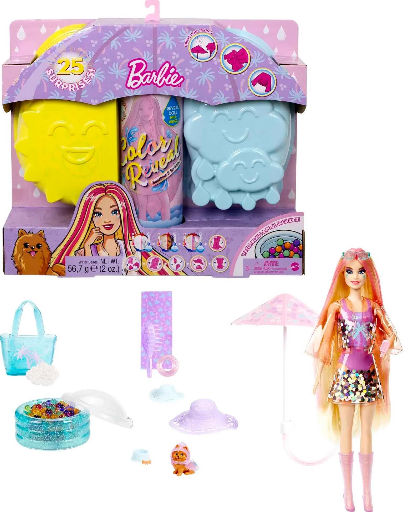 Barbie Color Reveal Sunshine & Sprinkles Doll & Accessories | 25 Surprises, Water & Color Change (100 words) — Multicolor