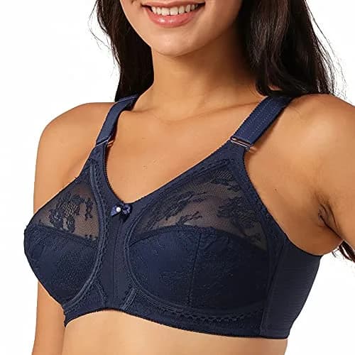 TELIMUSSTO Women's Floral Lace Bra Plus Size Full Coverage Non Wired Non Padded 48I Blue thumbnail 2