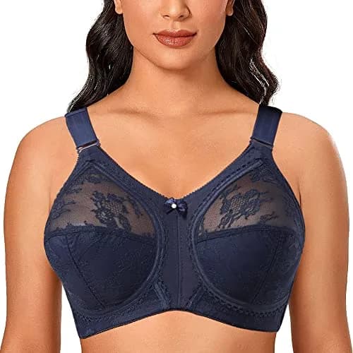 TELIMUSSTO Women's Floral Lace Bra 42DD | Full Coverage, Non Wired, Plus Size, Blue thumbnail 1