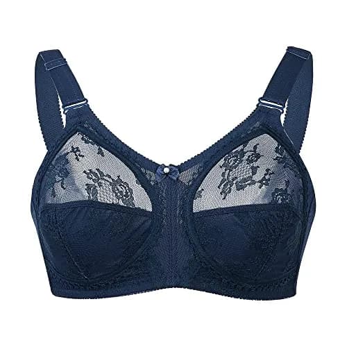 TELIMUSSTO Women's Floral Lace Bra 42DD | Full Coverage, Non Wired, Plus Size, Blue thumbnail 4