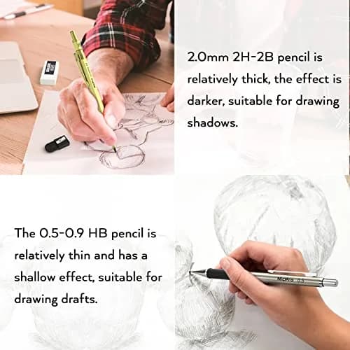 Nicpro Gold Art Mechanical Pencil Set with 0.5mm, 0.7mm, 0.9mm, 2mm Leads & Erasers | Value Pack for Students & Professionals thumbnail 5