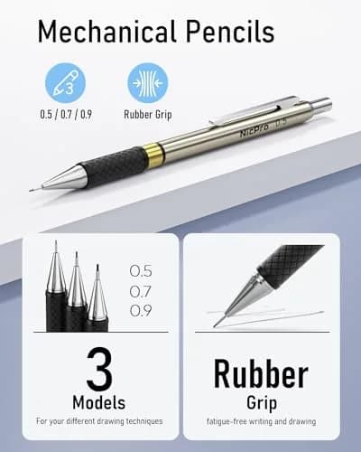 Nicpro Gold Art Mechanical Pencil Set with 0.5mm, 0.7mm, 0.9mm, 2mm Leads & Erasers | Value Pack for Students & Professionals thumbnail 3