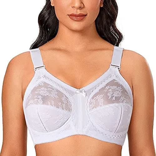 TELIMUSSTO Women's Floral Lace Bra Plus Size 36DDD | Full Coverage, Non Wired & Padded, Sheer Lace, White thumbnail 1