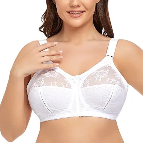 TELIMUSSTO Women's Floral Lace Bra Plus Size 36DDD | Full Coverage, Non Wired & Padded, Sheer Lace, White thumbnail 2