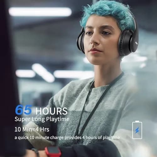 Uliptz Over-Ear Bluetooth Headphones | 65 Hours Playtime, HiFi Stereo, 6 EQ Modes, Built-in Mic thumbnail 3