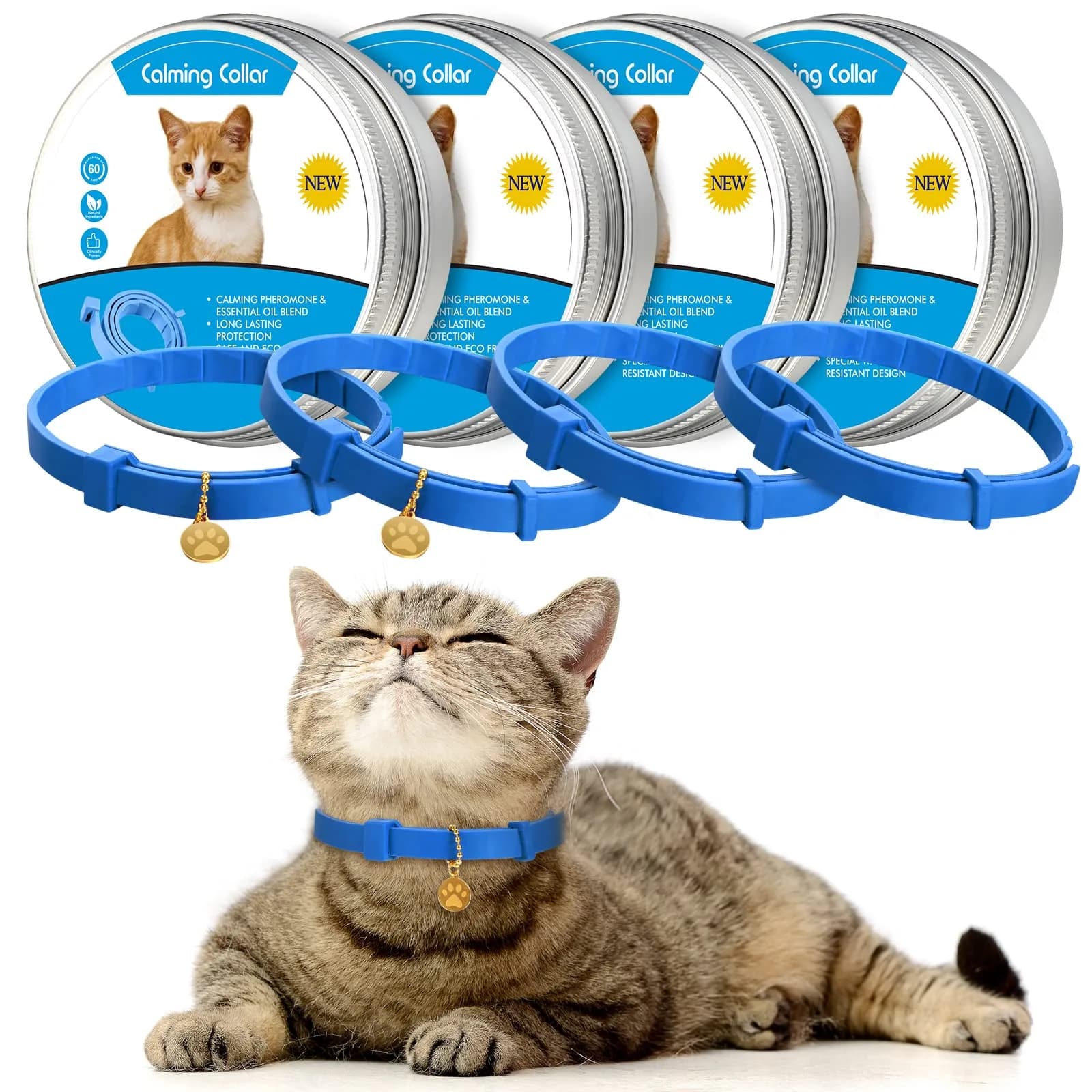 Weewooday 4pcs Cat Calming Collar with Pheromones, 38cm (15 Inches) | Reduces Anxiety & Aggression