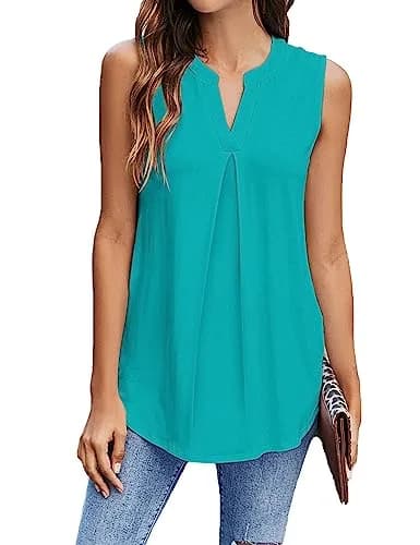 Newchoice V Neck Sleeveless Blouses in Teal Blue | Summer Casual Tank Top (XL, 0.168kg) thumbnail 1