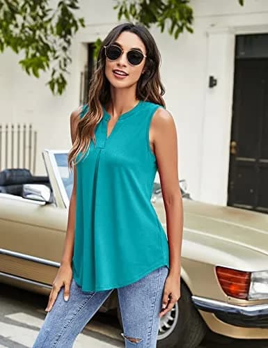 Newchoice V Neck Sleeveless Blouses in Teal Blue | Summer Casual Tank Top (XL, 0.168kg) thumbnail 6