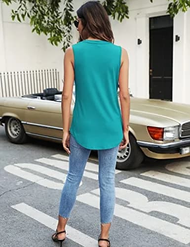 Newchoice V Neck Sleeveless Blouses in Teal Blue | Summer Casual Tank Top (XL, 0.168kg) thumbnail 9