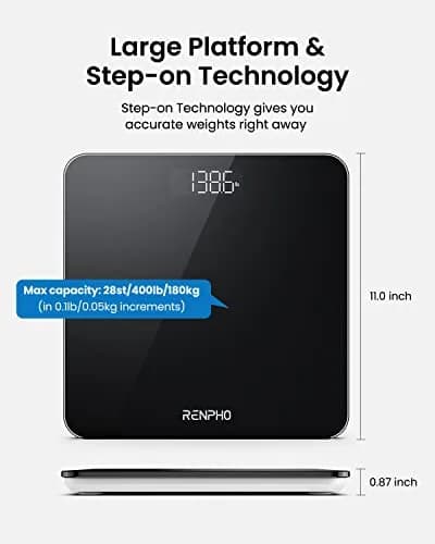 RENPHO Digital Bathroom Scale 180 kg (400 lb) Black | Highly Accurate Precision Sensors thumbnail 6