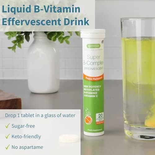 Igennus Super B-Complex Methylated Liquid B-Vitamin Effervescent Supplement Orange 20 Count (Pack of 1) | Bioavailable B-Vitamins for Energy & Mental Clarity thumbnail 2