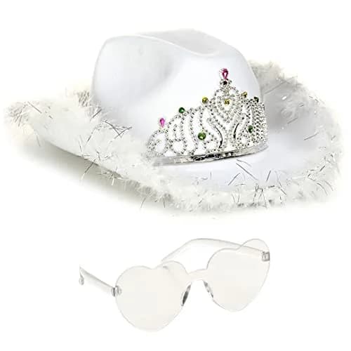 Funcredible White Cowboy Hat and Glasses | Preppy Cowgirl Costume Accessory for Women thumbnail 1