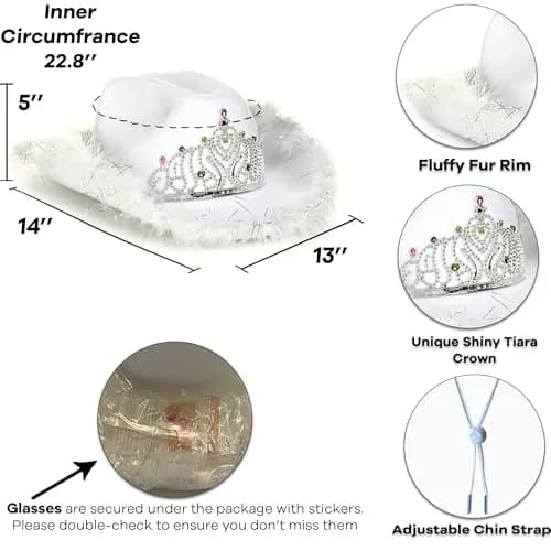 Funcredible White Cowboy Hat and Glasses | Preppy Cowgirl Costume Accessory for Women thumbnail 2