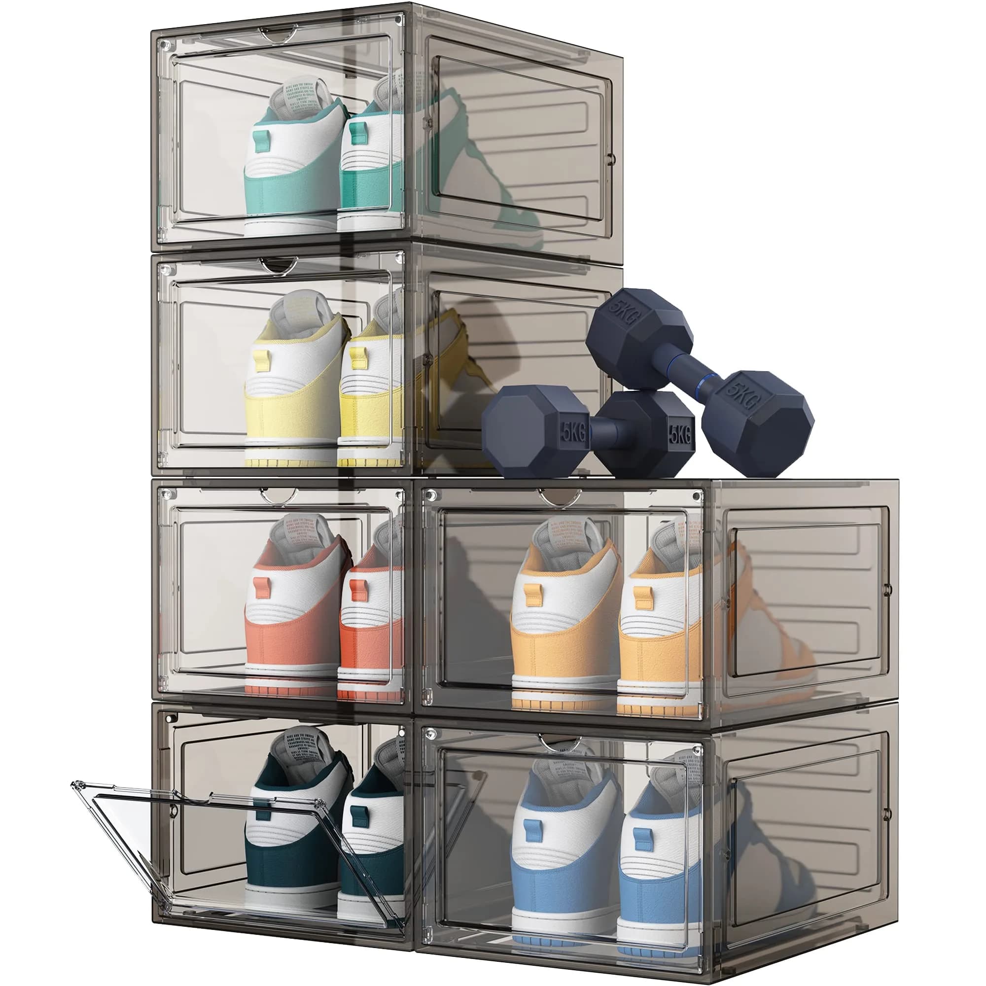 HOMIDEC Shoe Storage 6 Pack Clear Plastic Shoe Box | Foldable & Sturdy with Door Closure - main product image