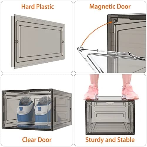HOMIDEC Shoe Storage 6 Pack Clear Plastic Shoe Box | Foldable & Sturdy with Door Closure thumbnail 4