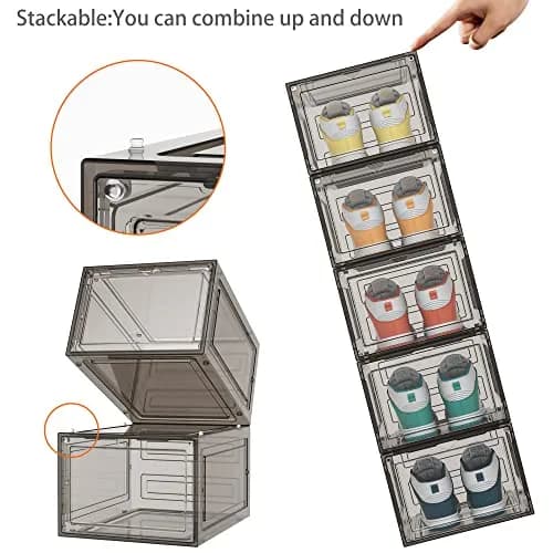 HOMIDEC Shoe Storage 6 Pack Clear Plastic Shoe Box | Foldable & Sturdy with Door Closure thumbnail 5