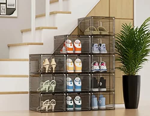 HOMIDEC Shoe Storage 6 Pack Clear Plastic Shoe Box | Foldable & Sturdy with Door Closure thumbnail 2