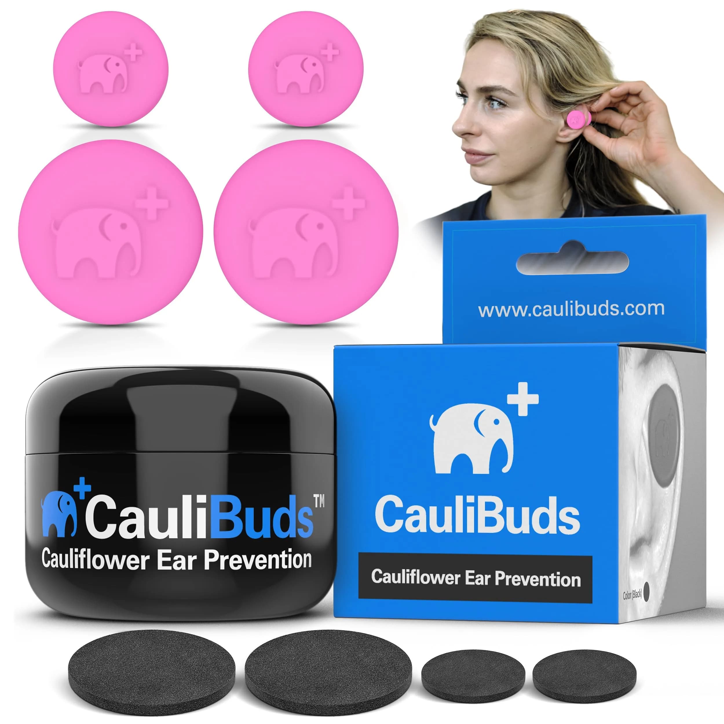 CauliBuds Cauliflower Ear Magnets, Silicone Compression Kit with Multiple Magnet Sizes for BJJ, Wrestling, MMA & Rugby, Use After Ear Draining (Pink) | Discreet, Non-Invasive Ear Recovery Solution — Pink