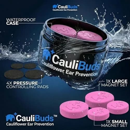 CauliBuds Cauliflower Ear Magnets, Silicone Compression Kit with Multiple Magnet Sizes for BJJ, Wrestling, MMA & Rugby, Use After Ear Draining (Pink) | Discreet, Non-Invasive Ear Recovery Solution thumbnail 2