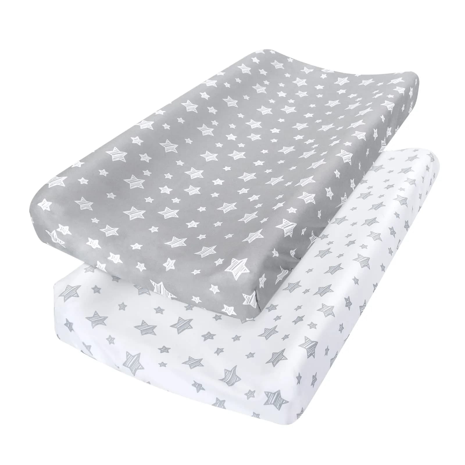 Moonsea Organic Cotton Changing Pad Cover 2 Pack (32" x 16") | Soft, Breathable, Hypoallergenic — White&grey