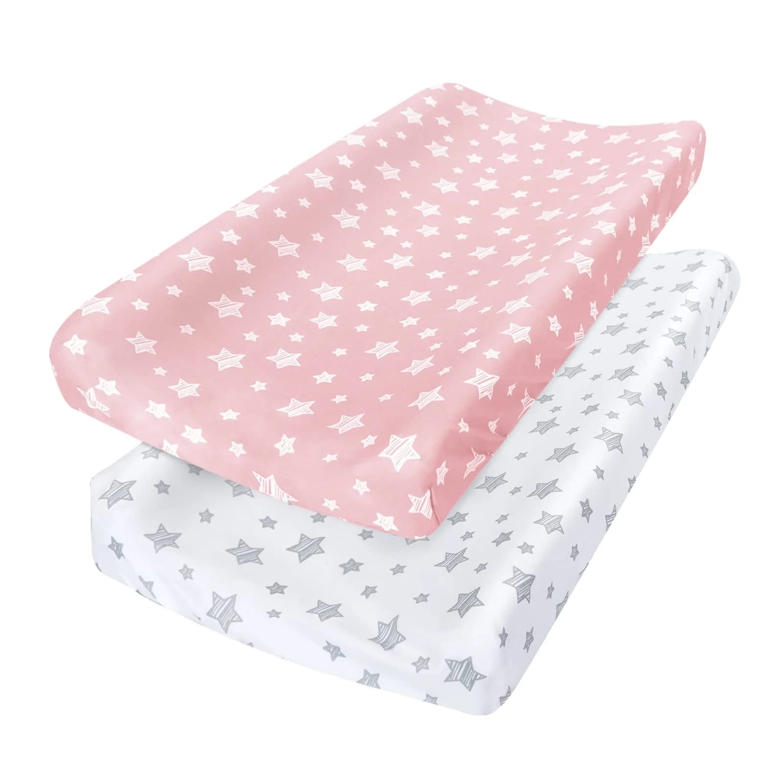 Moonsea Organic Cotton Changing Pad Cover 2 Pack - White & Pink | Soft, Breathable, Hypoallergenic - main product image