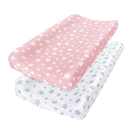 Moonsea Changing Pad Cover for Girls 2 Pack | Soft Microfiber, 32"x16" Fit, Pink & White thumbnail 1