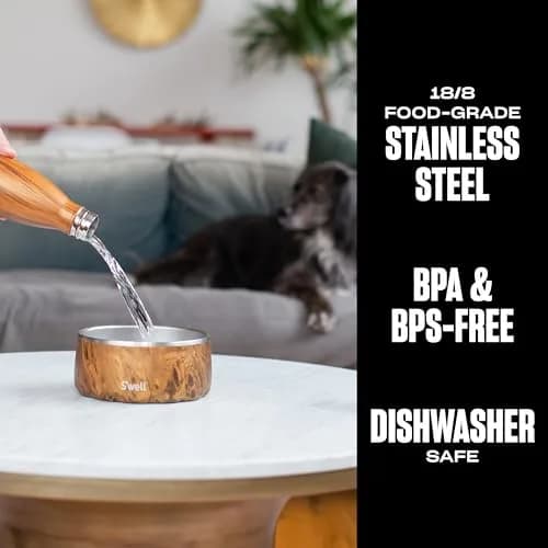 S'well Stainless Steel Pet Bowl 32oz (950ml) Teakwood | Non-Slip Base for Dogs thumbnail 2