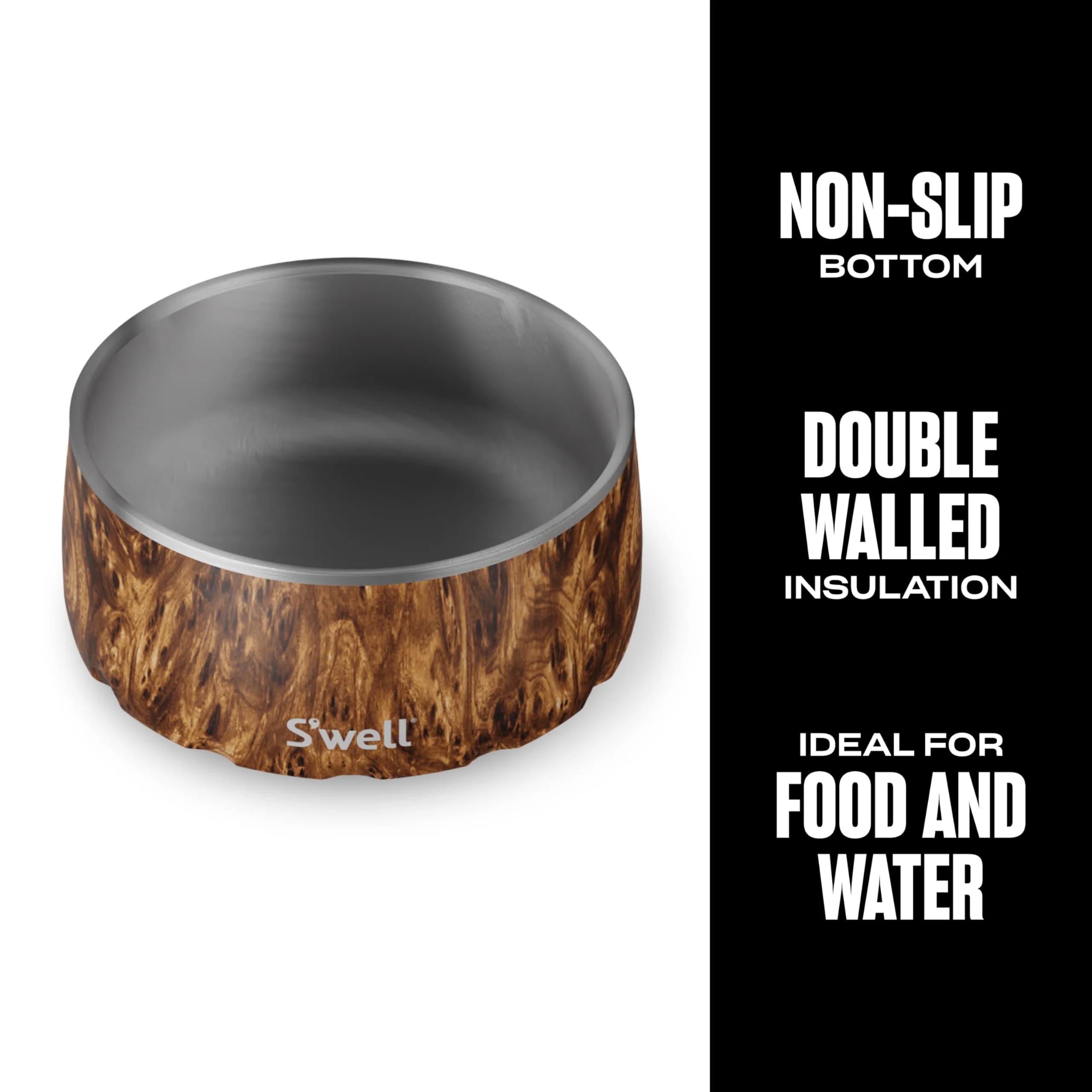 S'well Stainless Steel Pet Bowl 32oz (950ml) Teakwood | Non-Slip Base for Dogs - view 3