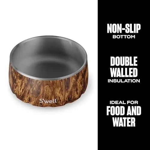 S'well Stainless Steel Pet Bowl 32oz (950ml) Teakwood | Non-Slip Base for Dogs thumbnail 3