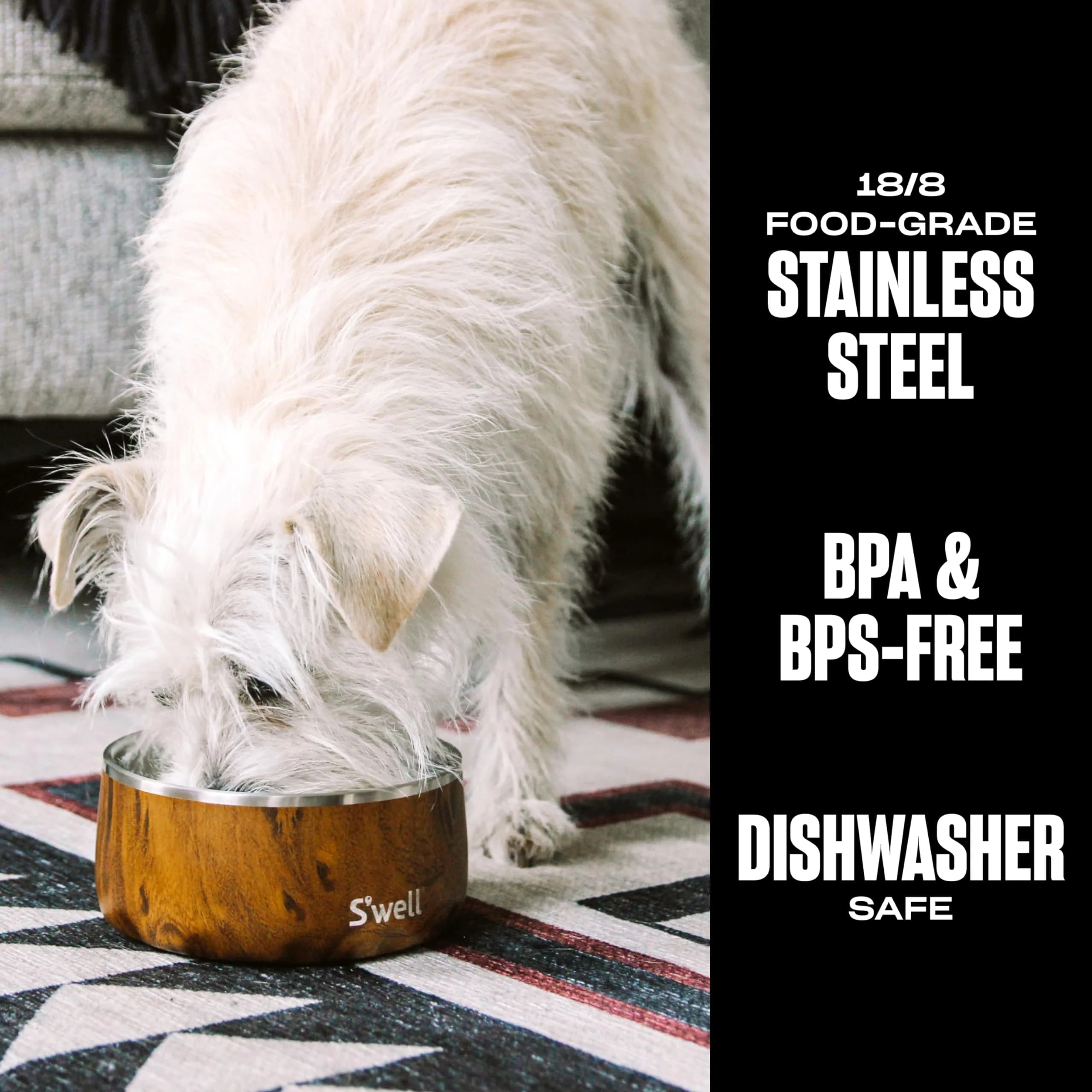 S'well Stainless Steel Pet Bowl 16oz (470ml) Teakwood | Non-Slip Base for Dogs - view 2