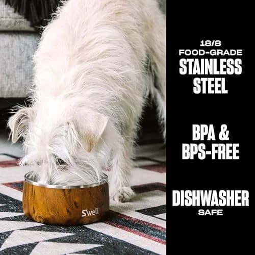 S'well Stainless Steel Pet Bowl 16oz (470ml) Teakwood | Non-Slip Base for Dogs thumbnail 2