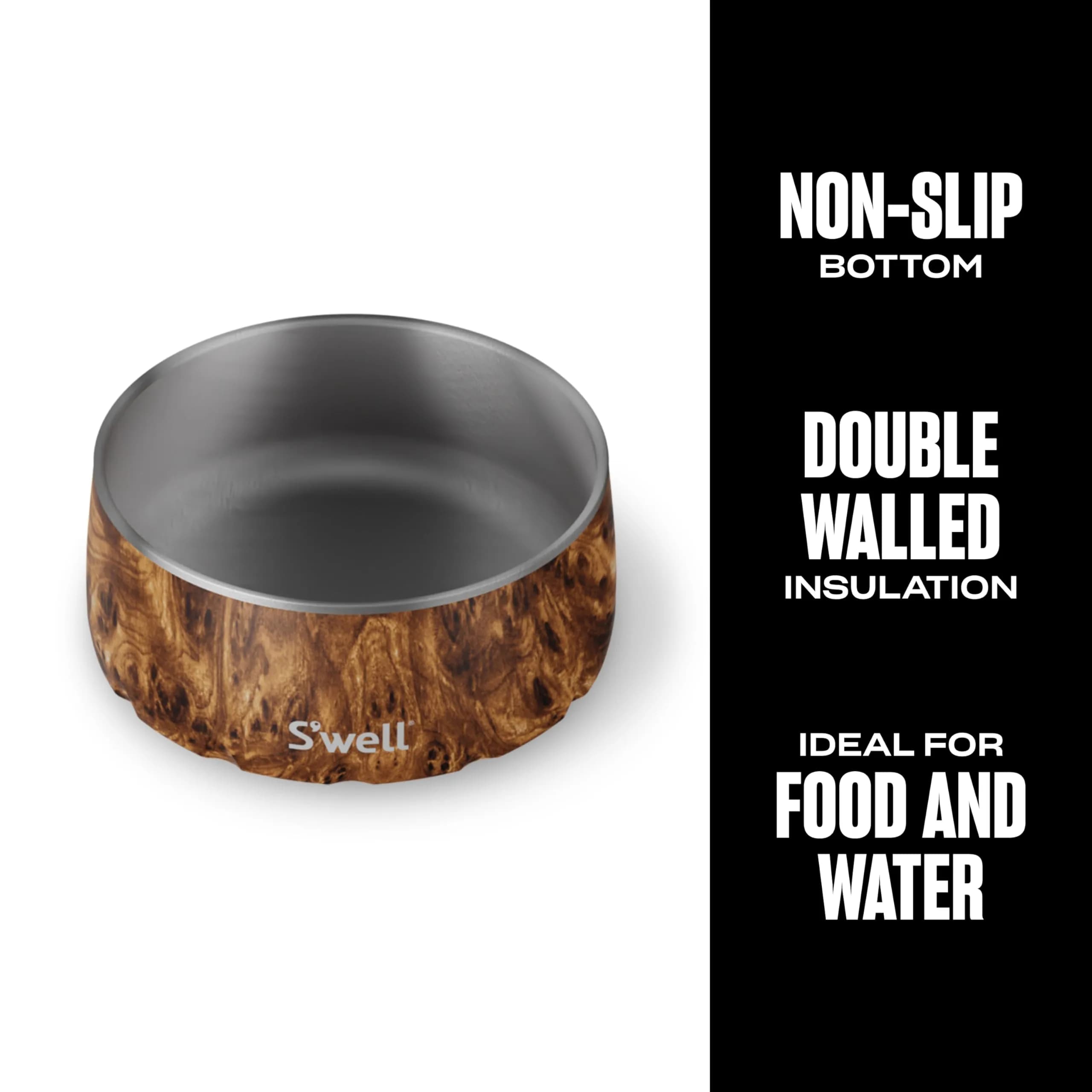 S'well Stainless Steel Pet Bowl 16oz (470ml) Teakwood | Non-Slip Base for Dogs - view 3