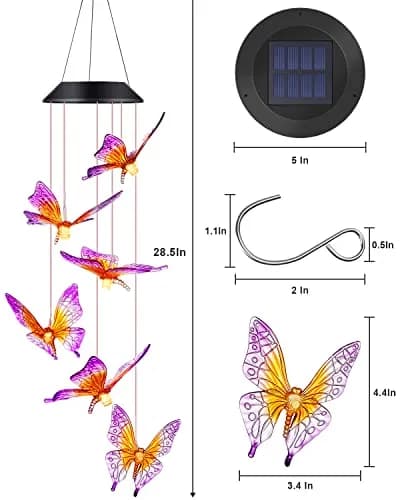 DesGully Wind Chimes Butterfly Solar Wind Chimes for Outside | Color Changing Garden Decor with 7-Color LEDs thumbnail 4