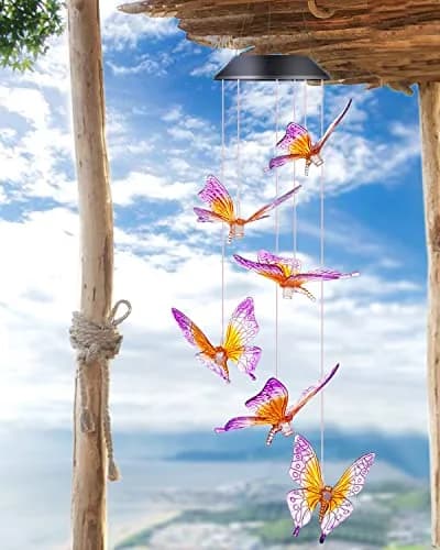 DesGully Wind Chimes Butterfly Solar Wind Chimes for Outside | Color Changing Garden Decor with 7-Color LEDs thumbnail 5