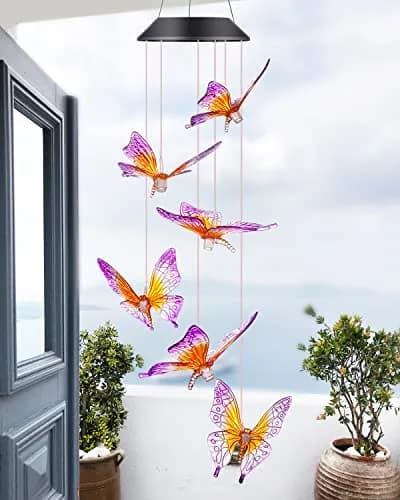 DesGully Wind Chimes Butterfly Solar Wind Chimes for Outside | Color Changing Garden Decor with 7-Color LEDs thumbnail 6